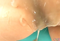 Pouring slime over Japanese teen'_s shaved pussy and skinny body!